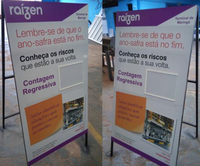 Cavalete Em Acm Alumnio Impresso Uv Raizen Sanepar Obras Emplaca